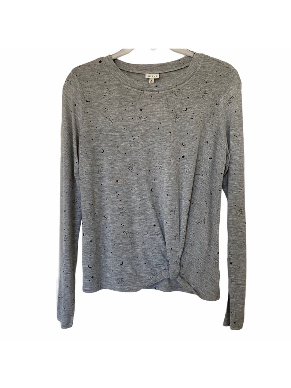 Self E Gray Long Sleeve T-Shirt Top Soft Lightweight Stretch Size Medium